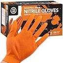72HRS Industrial Grade Nitrile Gloves - Mechanic Gloves, 8 Mil Nitrile Gloves, Nitrile Gloves, Auto Mechanic Gloves, Rubber Mechanic Gloves, Disposable Gloves, Orange Shop Gloves (100 Pieces, XL)
