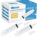LabAider 50 Pack 60mL Syringe Catheter Tip with Covers, 60cc Large Plastic Syringes for Jello Shots Syringe Party, Liquid, Oral, Feeding Pet, Food, Dispensing- Individually Sterilized Sealed, clear