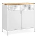 SONGMICS Storage Sideboard, Buffet Table with Adjustable Shelves, Floor Storage Cupboard, Steel Frame, Natural and White ULSC102W57