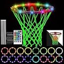 2 Pcs Glow in The Dark Basketball Accessories for Boys Girls Include LED Basketball Lights for Hoop Outdoor Luminous Nightlight Basketball Net 16 Colors Change Remote Control Basketball Rim LED Light