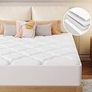 Frideko 1 Inch Memory Foam Mattress Topper Double Bed, Cooling Gel Mattress Pad, Extra Deep Pocket, Breathable and comfortable, White, 135x190x3cm
