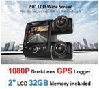 Dual Lens 2CH Wide Angle Dash Cam 1080P 2" LCD Sony Exmor Sensor GPS 32GB Card