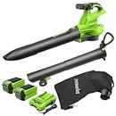 Greenworks GD40BVII Cordless Leaf Blow Vac with Brushless Motor, 370km/h, 14.17m³/min, 45L Mulching Bag WITHOUT 40V Battery & Charger, 3 Year Guarantee