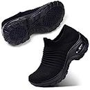 STQ Womenââ‚¬â„¢s Slip On Walking Shoes Lightweight Mesh Casual Running Jogging Sneakers with Air Cushion Sole, All Black 5.5