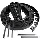 KOL 30 ft. No Dig Landscape Garden Edging W/50PCS Spikes - Plastic Edging Roll Kit - 1.5'' Height Edge for Garden Decor Lawn Border Driveway Path Divider - Outdoor Patio Yard Flower Bed - Black