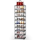 Kitsure Shoe Organizer - 10-Tier Tall Shoe Rack for Closet, Entryway, Sturdy Shoe Shelf w/Large Capacity for up to 20 Pairs, Space-Saving Narrow Shoe Rack w/Easy Assembly Fits Boots, Heels, Black