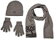 Timberland Womens Double Layer Scarf, Cuffed & Magic Glove Gift Set Beanie Hat, Light Grey Heather