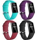 Dirrelo Compatible con Fitbit Charge 3/Fitbit Charge 4 Correa para Mujeres Hombres, 4 Pack Impermeable Ajustable Silicona Reemplazo Deporte Pulseras para Charge 3/4/SE, Roja+Turquesa+Negro+Ciruela S