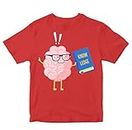 Heybroh Kids T-Shirt Cute Brain Holding A Book of Knowledge 100% Cotton Boy's Girl's Regular Fit Unisex T-Shirt (Red; 5-6 Years)
