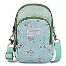 Techcircle Small Cell Phone Purse, Canvas Floral Crossbody Bag Zip Pouch Wallet for iPhone, Galaxy Z Flip Z Fold, OnePlus Nord, AirPods, Green