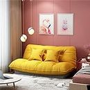 Folding Sofa Bed, Floor Recliner Sofa Chair Sleeping Mat,5-Position Adjustable Floor Lounger with 2 Pillows,for Bedroom Living Room Balcony Game,Yellow,180 × 60 × 75cm