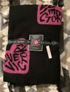Victoria Secret Black Blanket With Pink Hearts and Fringe NWT 50inX60in 2011VS5
