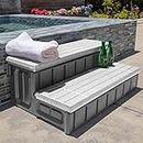 XtremepowerUS Universal 2-Step Spa & Hot Tub Step with Storage Compartment Slip-Resistant Step, Grey