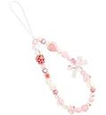Taicols Phone Charm, Phone Chain Strap Fruit Clay Acrylic Beads Pearl Bracelet Keychain Cell Phone Accessory for Women Teens Girl, Strawberry Cute Mobile Beaded Lanyard Mobile Phone Pendant Wristband Beaded Mobile Keychain Ornament Gift Beaded Charms Lanyard Wrist Strap