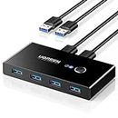 UGREEN USB 3.0 Sharing Switch 2 Computers 4 Ports USB Peripheral Switcher Adapter Box Selector for PC, Printer, Scanner, Mouse, Keyboard with One-Button Swapping, Not a USB KVM Switch