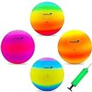 Four Square Balls, 8.5 Inch Playground Ball for Kids Outdoor Dodgeball Kickball Handball Game with Hand Pump