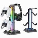 KDD RGB Headset Stand with 9 Light Modes - Gaming Controller Holder for Desk - Rotatable Headphone Stand & Detachable Controller Hook for Gamer Gaming PC Xbox ONE PS5 Earphone Accessories(Black)