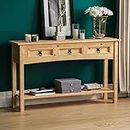 Vida Designs Rectangular Corona Console Table, 3 Drawer With Shelf for Extra Storage, Solid Pine Wood, Dimensions (LWH) 124 x 35 x 73 cm