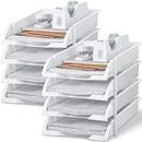 Fainne 8 Pcs Paper Tray Organizer for Desk File Organizer 8 Layer Stackable Tray Plastic Desk Organizer Tray Desk Tray Letter Trays and Stacking Supports for File Storage, 13 x 10 x 2.76'' (White)