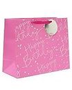 UK Greetings Large Birthday Gift Bag for Her/Friend - Pink & Silver Design, 1 Count (Pack of 1)