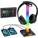 Hcman Headphone Stand Gaming Headset Holder - RGB PC Gaming Accessories for Desk, Cool LED Headset Stand with 2 USB Charger for Gamer, Black