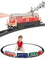 Amisha Gift Gallery Battery Operated Cargo Train Track Toy Set with Flash Light and Sound Vintage Train with Locomotive Engine Cargo Car Coal Wagon,Oil Tanker and Choo Choo Train Small Cargo
