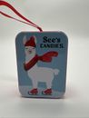 See's Candies Holiday Lama On Skates Ornament Lollipop Tin Empty Case Holder