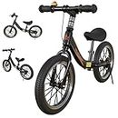 14/16 Inch Kids Balance Bike for Big Kids 3 4 5 6 7 8 Years Old, No Pedal Training Bicycle with Handbrake and Kickstand, Adjustable Seat Height, Air Tires, Outdoor Toy for Girls & Boys,Black,16in
