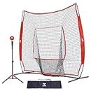 ZELUS 7x7ft Baseball Softball Practice Net | Portable Baseball Net with Tee, 2.8" 16oz Weighted Baseball and Carry Bag for Batting Hitting and Pitching (Red)