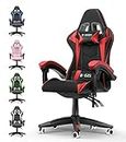 Bigzzia Gaming Chair Office Chair, Reclining High Back PU Leather Computer Desk Chair with Headrest and Lumbar Support, Adjustable Swivel Rolling Video Game Chairs Ergonomic Racing Chair, Red