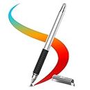 ELV Direct Aluminium Body Capacitive Stylus Pen 2in1 - Fine Point Tip & Hybrid Fiber Tip, Rubber Grip, for Touch Screen Devices,Smartphones,Tablets,Amazon Kindle,iPhone (New Silver)