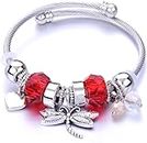 Charms Pandora Bracelet Adjustable Oxidised Slip-On Link Beads Bracelet for Women and Girls (Red_Butterfly)