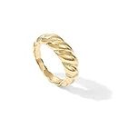 PAVOI 14K Yellow Gold Plated Croissant Ring | PAVOI Twisted Braided Gold Plated Ring | Chunky Signet Ring | Size 6