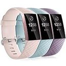 Dirrelo 3 Pack Bracelet Compatible avec Fitbit Charge 3/Fitbit Charge 4 pour Femmes Hommes, Silicone Souple Remplacement Sport Bracelet de Réglable pour Fitbit Charge 3 SE, Mint+Rose+Lavande S