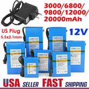 12V DC Rechargeable Li Battery Portable Battery Pack w/ US Plug Charger Switch