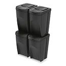 Keden Sortibox Système de tri des déchets 4 x 35 l - Lot de 4 bacs de tri des déchets - Poubelle en plastique (noir)