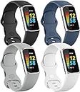 Meyaar Silicone Bands Compatible with Fitbit Charge 5 for Women Men, Soft Strap Adjustable Sport Wristbands for Fitbit Charge 5 Fitness Tracker (Tracker not Included) (Black+Grey+Blue+White (4 Pack))
