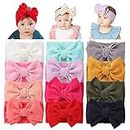 Cinaci 12 Pack Solid Stretchy Nylon Headbands with Big Bow Hair Accessories Wide Headwraps for Baby Girls Infants Toddlers Kids