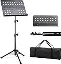 kh Sheet Music Stand-Metal Professional Portable Perforated Music Stand with Carrying Bag,Folding Adjustable Music Holder, Instrumental Performance & Band & Travel (Music Stand)
