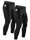 Runhit Compression Pants Men Running Tights Leggings Athletic Workout Gym Pants, 2 Pack Pocket :Black, Medium