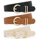 XZQTIVE 3 Pack Women Belts For Jeans Dresses Pants Ladies Leather Waist Belt with Gold Buckle