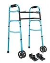 OasisSpace Heavy Duty Folding Walker, Bariatric Walker with 5 Inches Wheels for Seniors Wide Walker Supports up to 500 lbs [Walker Accessories Included] (Heavy Duty Size)