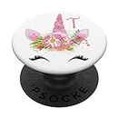 Cell Phone Holder Pop Up Handle,Cute Unicorn Pink Initial T PopSockets PopGrip: Agarre intercambiable para Teléfonos y Tabletas