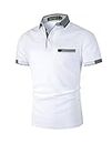 GNRSPTY Polos Manga Corta Hombre Algodon con Bolsillo Real Casual Camisas Color de Costura Golf Deporte Tennis Negocios T-Shirt Camisetas,Blanco,L