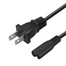 6Ft 2-Prong AC Power Cable Cord for Samsung 24" 32" 40" 43" 48" 49" 50" 55" 60" 65" 75" Inch LCD HD Smart 4K Curved TV UN55RU8000FXZA UN65RU7100FXZA UN43NU6900FXZA Replacement Charging Cord