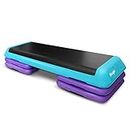 Yes4All Adjustable Aerobic Stepper Exercise Platform 42.5 inch with 4 Risers – Exercise Step Platform/Aerobic Stepper (Teal/Purple)
