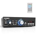 NEOHIPO Bluetooth Audio Amplifier, 2.0 Channel Hi-Fi Karaoke Amp 300W Peak Power Stereo Receiver for Home Passive Speakers, with RCA, BT, FM, USB, TF Card, 2 Micphones input and Remote Control AM01