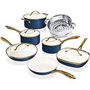 Gotham Steel 12 Piece Pots and Pan Set, Ceramic Cookware Set, Pots and Pans Set, Non Stick Cookware Set for Kitchen with Frying Pans + Saucepans, Oven/Dishwasher Safe, Healthy & Non Toxic – Navy