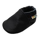 Yalion Baby Boys Girls Shoes Crawling Slipper Toddler Infant Soft Leather First Walking Moccs(Black,0-6 Months)