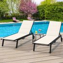 TAUS Outdoor Chaise Lounge Set of 3 Patio Chairs w/Adjustable Backrest, Beige